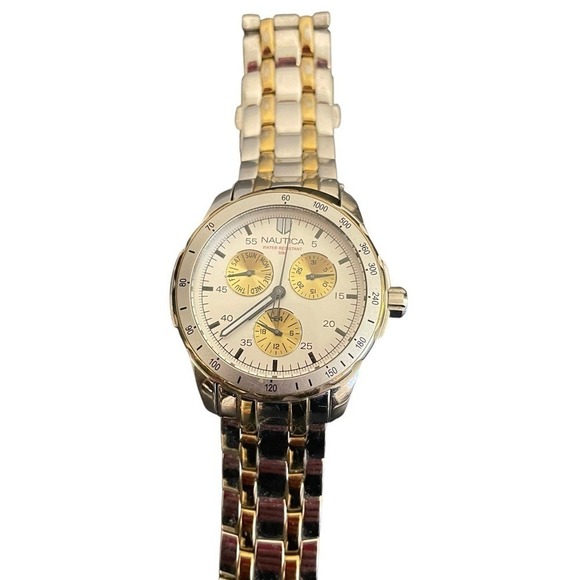 Nautica N14558G Two Tone Stainless Steel Multi-Function Watch Silver Gold Tone